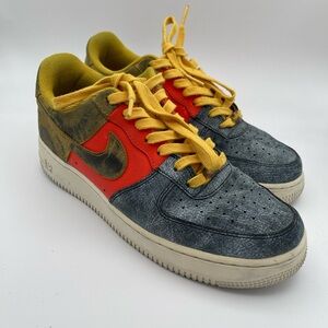 Nike Gray and Red, Yellow Af1 Sneakers with Yellow Accents